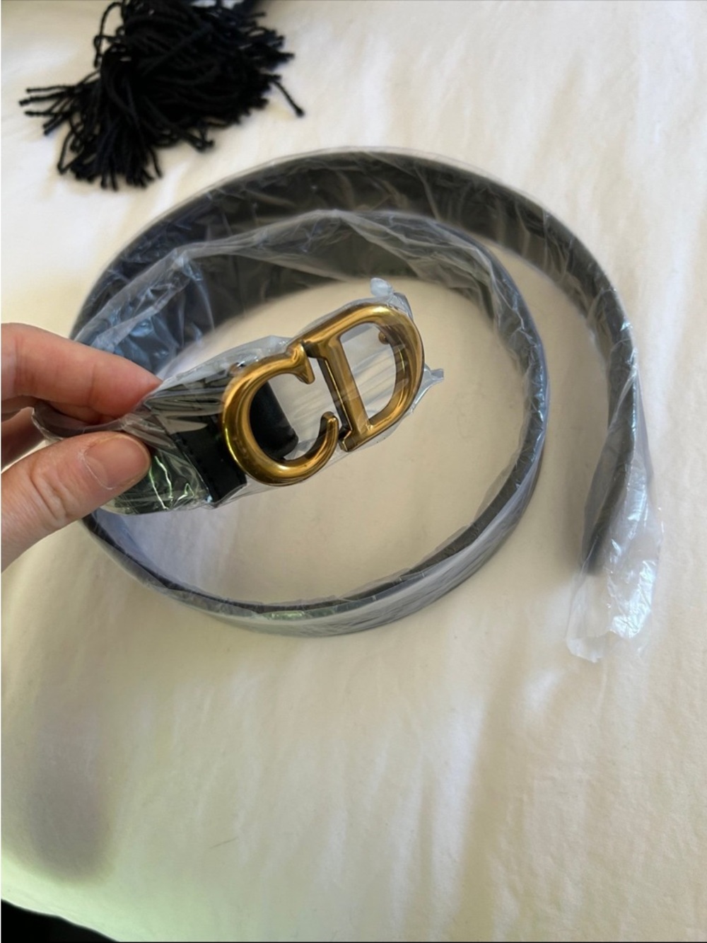 CD Logo Black Belt with Gold Buckle - Picture 2 of 2